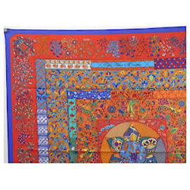 Hermès-NEW HERMES SCARF PIQUE FLEURI PROVENCE HENRY CARRE 90 RED SILK SCARF-Red