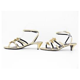 Céline-CELINE SHOES SANDALS WITH BOW IN GOLD LEATHER 38 SANDALS SHOES-Golden