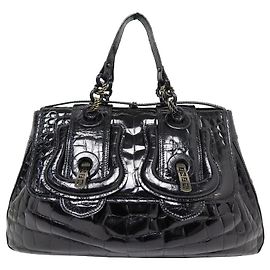 FENDI B BAG LARGE HANDBAG 8BN166 45CM BLACK CROCODILE LEATHER HAND BAG Black