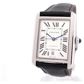 Cartier-CARTIER TANK SOLO WSTA WATCH0029 41 MM AUTOMATIC STEEL LEATHER STEEL WATCH-Silvery