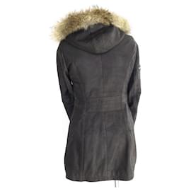 Autre Marque-NEUF MANTEAU FORESTLAND XS 34 CUIR MARRON FEMME FOURRURE CAPUCHE JACKET-Marron