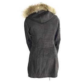 Autre Marque-NEW COAT FORESTLAND M 38 40 WOMEN BROWN LEATHER FUR HOODED JACKET-Brown