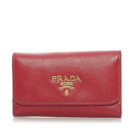 Prada-Prada Saffiano 6 Porte Clés Cuir Autre en Bon état-Rouge