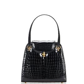 & Other Stories Croc Embossed Leather Handbag Black