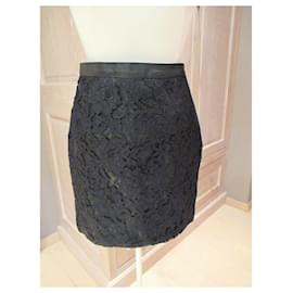 Saint Laurent-Saint Laurent leather and lace skirt-Black