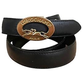 thin belt 70s Longchamp 32/34 black leather gold buckle Black Golden