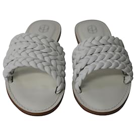 Autre Marque-Porte & Paire Braided Slides in White Leather -White