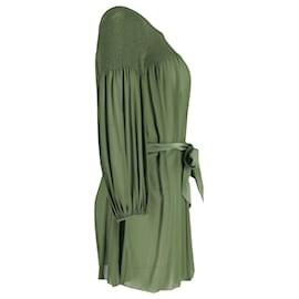 Temperley London-Temperley London Smocked Mini Dress in Green Silk-Green