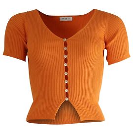 Sandro Paris Blusa cropped de malha com botões em viscose laranja Laranja