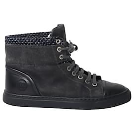 Chanel-Chanel High Top Sneakers with Tweed in Black Suede-Black
