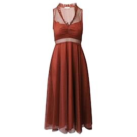 Sandro-Sandro Embroidered Tulle Dress in Red Polyester-Red