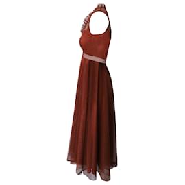 Sandro-Sandro Embroidered Tulle Dress in Red Polyester-Red