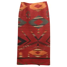 Ralph Lauren-Ralph Lauren Country Geometric Print Wrap Skirt in Red Wool-Red,Multiple colors