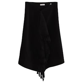 Balenciaga-Balenciaga Fringed Asymmetric Midi Skirt in Black Wool-Black