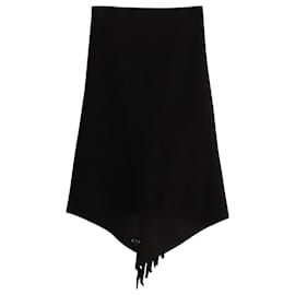 Balenciaga-Balenciaga Fringed Asymmetric Midi Skirt in Black Wool-Black
