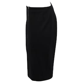 Alexander Mcqueen-Alexander McQueen Asymmetrical Zipper Pencil Skirt in Black Acetate -Black