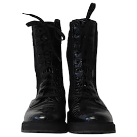 Fendi-Fendi Multi-Panel Lace Up Ankle Boots in Black Calfskin Leather-Black