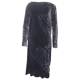 Lanvin-Langärmliges, drapiertes Samtkleid von Lanvin aus schwarzer Viskose-Schwarz