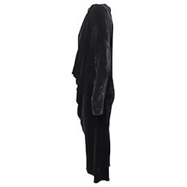 Lanvin-Langärmliges, drapiertes Samtkleid von Lanvin aus schwarzer Viskose-Schwarz