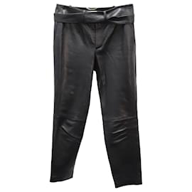 Saint Laurent-Pantalones Saint Laurent con Cinturón en Cuero Negro-Negro