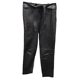 Saint Laurent-Pantalones Saint Laurent con Cinturón en Cuero Negro-Negro
