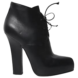 Bottega Veneta-Bottega Veneta Lace Up Platform Ankle Boots in Black Leather-Black