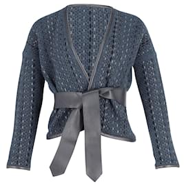 Hermès-Casaco envelope de tricô Hermes em couro azul marinho e preto-Multicor