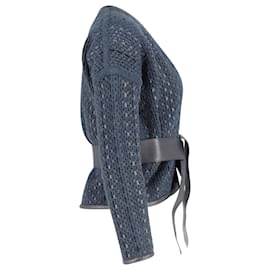Hermès-Cappotto avvolgente lavorato a maglia Hermes in pelle blu navy e nera-Multicolore