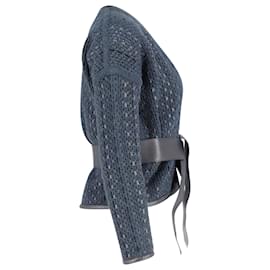 Hermès-Hermes Knitted Wrap Coat in Navy Blue and Black Leather -Multiple colors