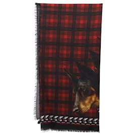 Givenchy-Givenchy Plaid Tartan Doberman Print Shawl in Multicolor Wool -Other