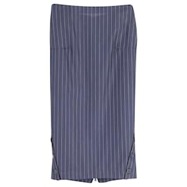 Victoria Beckham-Victoria Beckham Pin Stripe Pencil Skirt in Navy Blue Wool-Blue,Navy blue