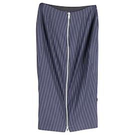 Victoria Beckham-Victoria Beckham Pin Stripe Pencil Skirt in Navy Blue Wool-Blue,Navy blue