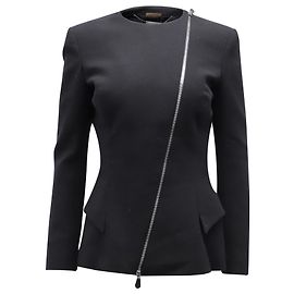 Alexander McQueen Jacke mit asymmetrischem Reißverschluss aus schwarzer Wolle Schwarz