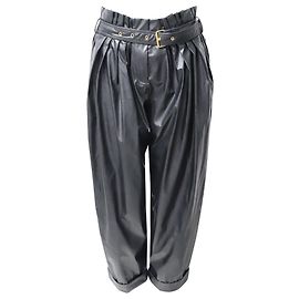 Balmain Hose mit Paperbag-Taille aus schwarzem Kunstleder Schwarz