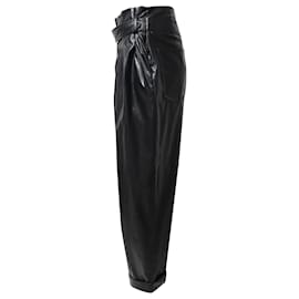 Balmain-Balmain Paperbag Waist Trousers in Black Faux Leather-Black