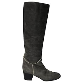 Chanel-Chanel Textured Shearling Lining Boots in Black Leather-Grey