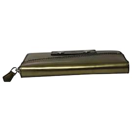 Alexander Mcqueen-Alexander McQueen Zip Long Wallet with Metal Stud Detail in Gold Leather-Golden