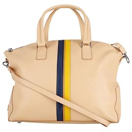 Tod's-Tod's Contrast Trim Shopper Tote Bag in Beige Leather-Beige