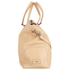 Tod's-Tod's Contrast Trim Shopper Tote Bag in Beige Leather-Beige