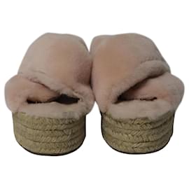 Miu Miu-Miu Miu Crossover Staps Platform Sandals in Pink Faux Fur-Pink