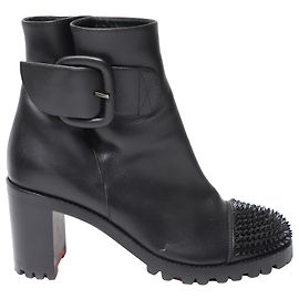 Christian Louboutin Olivia Snow 70 Spiked Ankle Boots in Black Leather Black