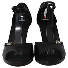Hermès-Hermes Ankle Strap High Heel Sandals in Black Leather-Black