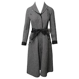 Dior-Dior Trench Coat with Tulle Belt in Grey Wool-Grey