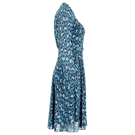 Diane Von Furstenberg-Diane Von Furstenberg Kleid mit Knopfleiste und Leopardenmuster in blaugrüner Viskose-Andere,Grün