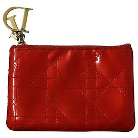 Monedero Dior Cannage de charol rojo Roja