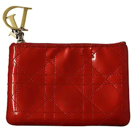 Dior-Dior Cannage Coin Purse in Red Patent Leather-Red