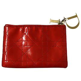Dior-Porta-moedas Dior Cannage em couro envernizado vermelho-Vermelho