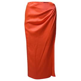 Autre Marque-David Koma Draped Midi Skirt in Orange Silk-Orange