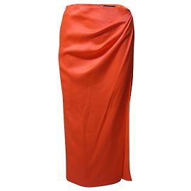 Falda midi drapeada de seda naranja de David Koma Naranja