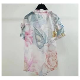 Chanel-Blusa de algodón con volantes y estampado floral multicolor de Chanel-Multicolor